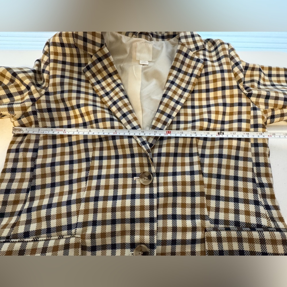 H&M Plaid Blazer Jacket Women Size 10 Preppy Academia Neutral Blazer Coat - Picture 9 of 10